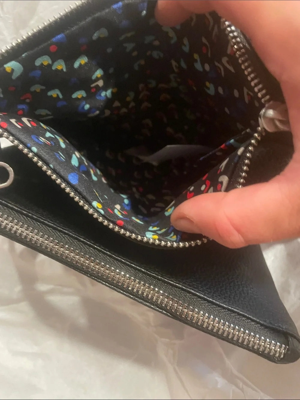 French Connection Laura Black Pebbled Double-Pouch Wristlet NWT